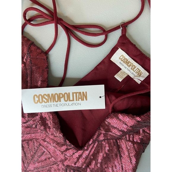 Cosmopolitan Dress the population small Kimberly sequin mini dress cranberry NWT - Picture 6 of 9